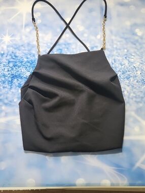 Zara Black Camisole Top With Gold Chain Strap Detail Halter-type Style